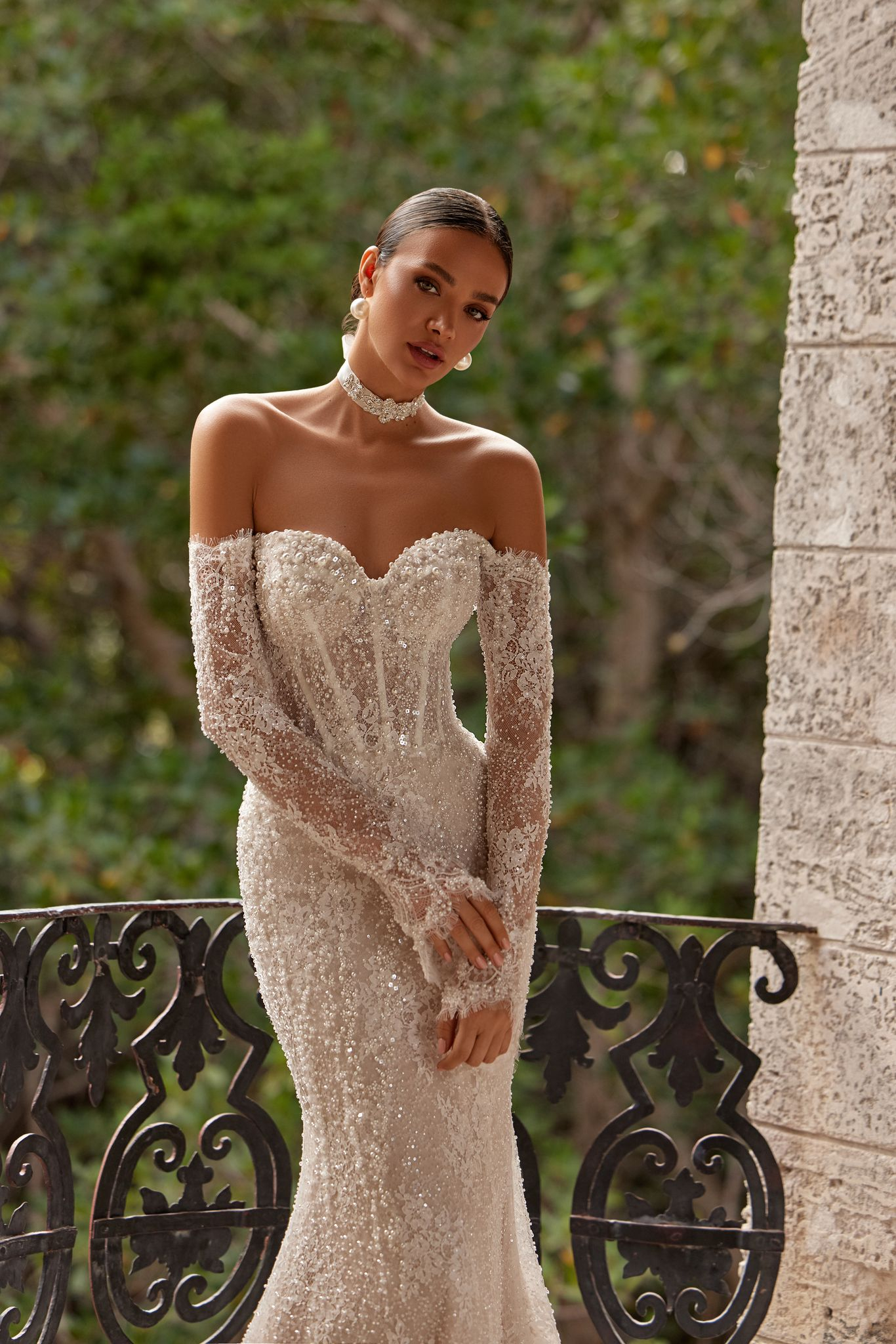 wedding dress Elowen by OKSANA MUKHA Elegant dress Elowen: open back, delicate lace, and shimmering details for romantic bride