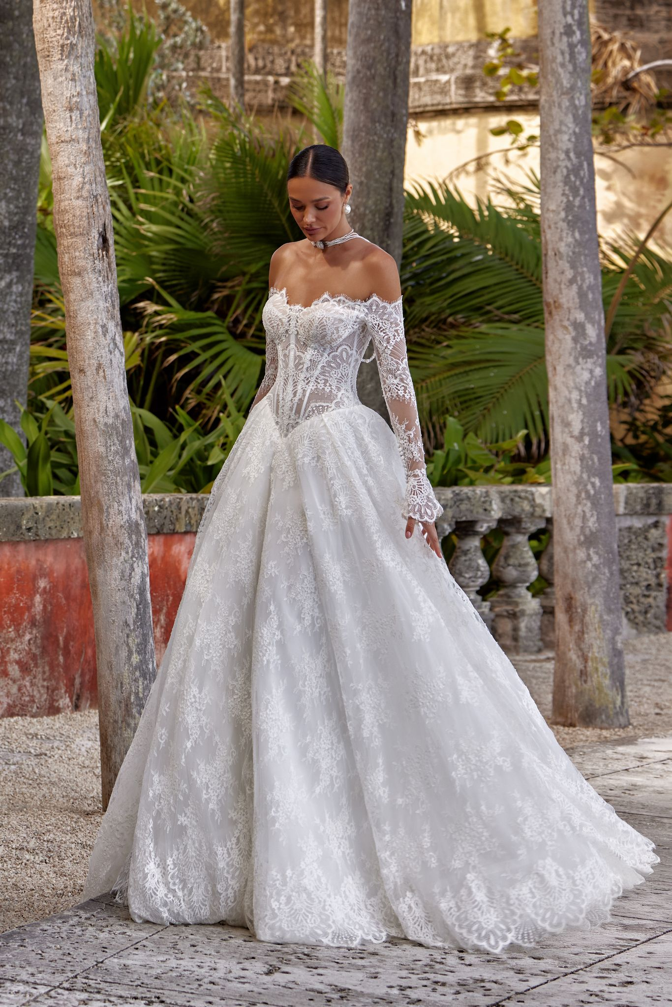 wedding dress Isolde by OKSANA MUKHA Isolde fitted wedding dress with open back and sheer long sleeves by OKSANA MUKHA