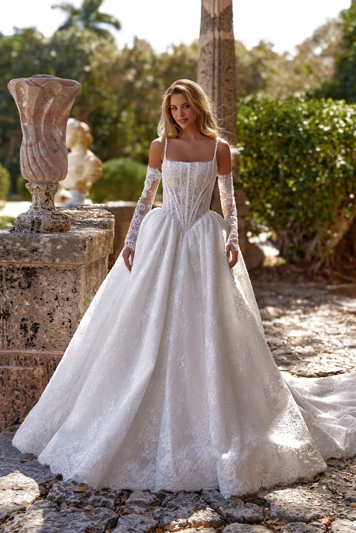 wedding dress Octavia by OKSANA MUKHA Octavia gown: structured corset, open back, and voluminous skirt for regal elegance