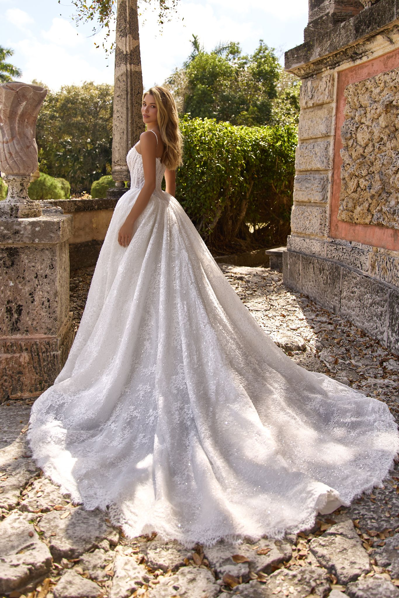 wedding dress Octavia by OKSANA MUKHA Majestic Octavia gown: luminous lace, sequins, and structured silhouette for ceremony