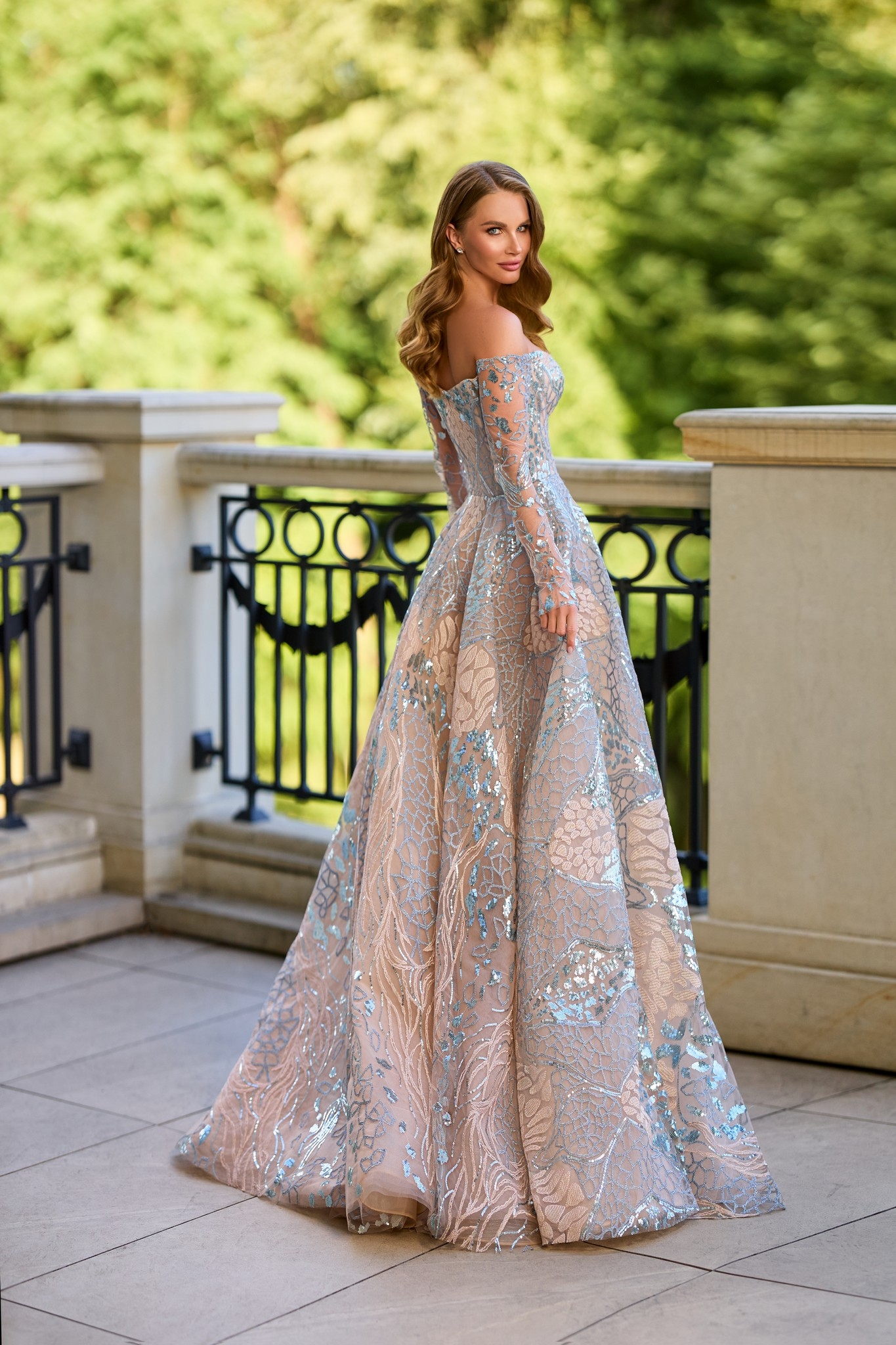 evening dress 2374 by OKSANA MUKHA A-line wedding dress with lace sleeves
