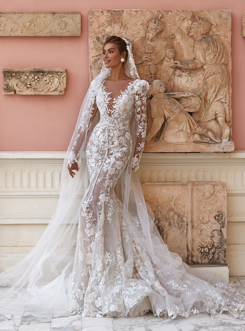 wedding dress Emma by OKSANA MUKHA Gown transparent lace, beaded details, tulle skirt