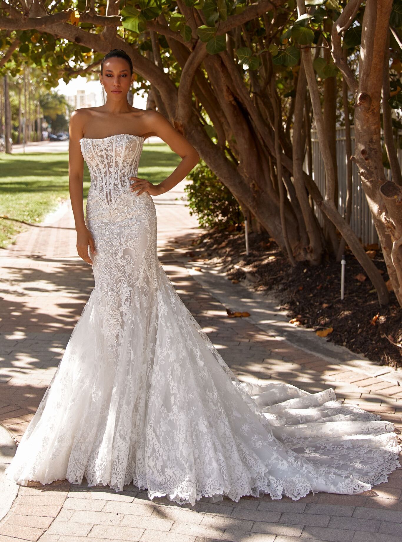 wedding dress Amoret by OKSANA MUKHA Amoret dress: flowing silhouette with pearls, crystals, and watercolor-like glow