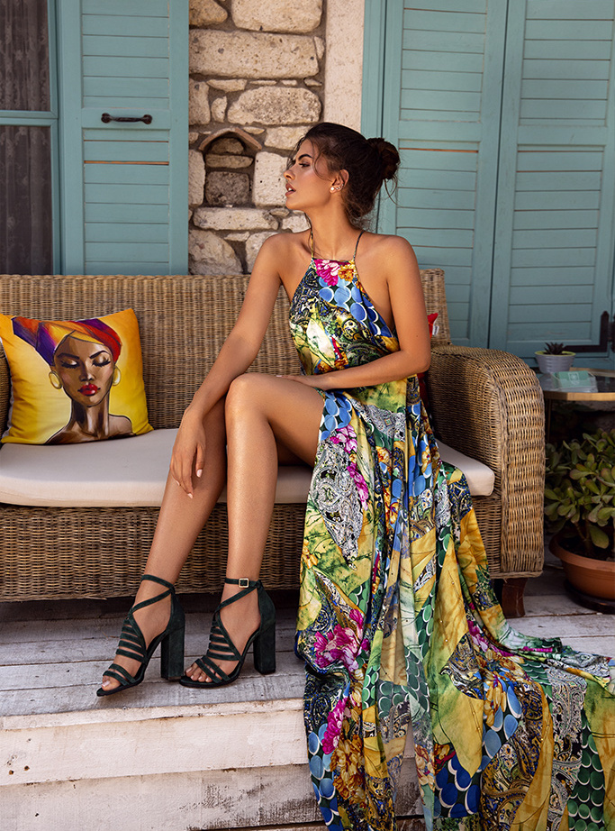 ky atelier dress 1711 by OKSANA MUKHA Printed maxi dress with high slit