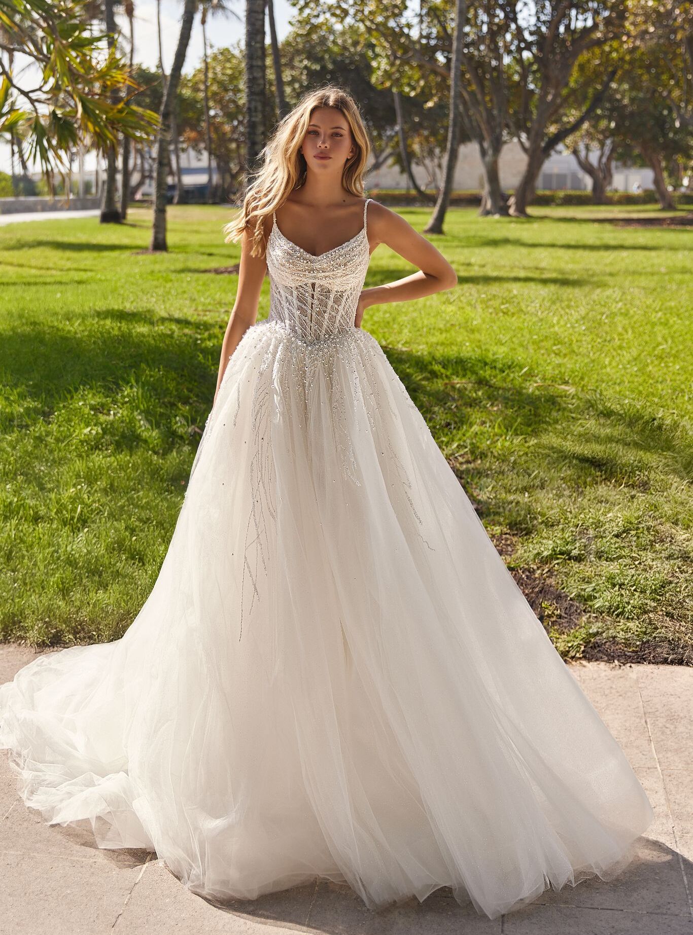 wedding dress Lisandra by OKSANA MUKHA Elegant Lisandra dress: ethereal A-line with blooming lace and subtle sparkling details