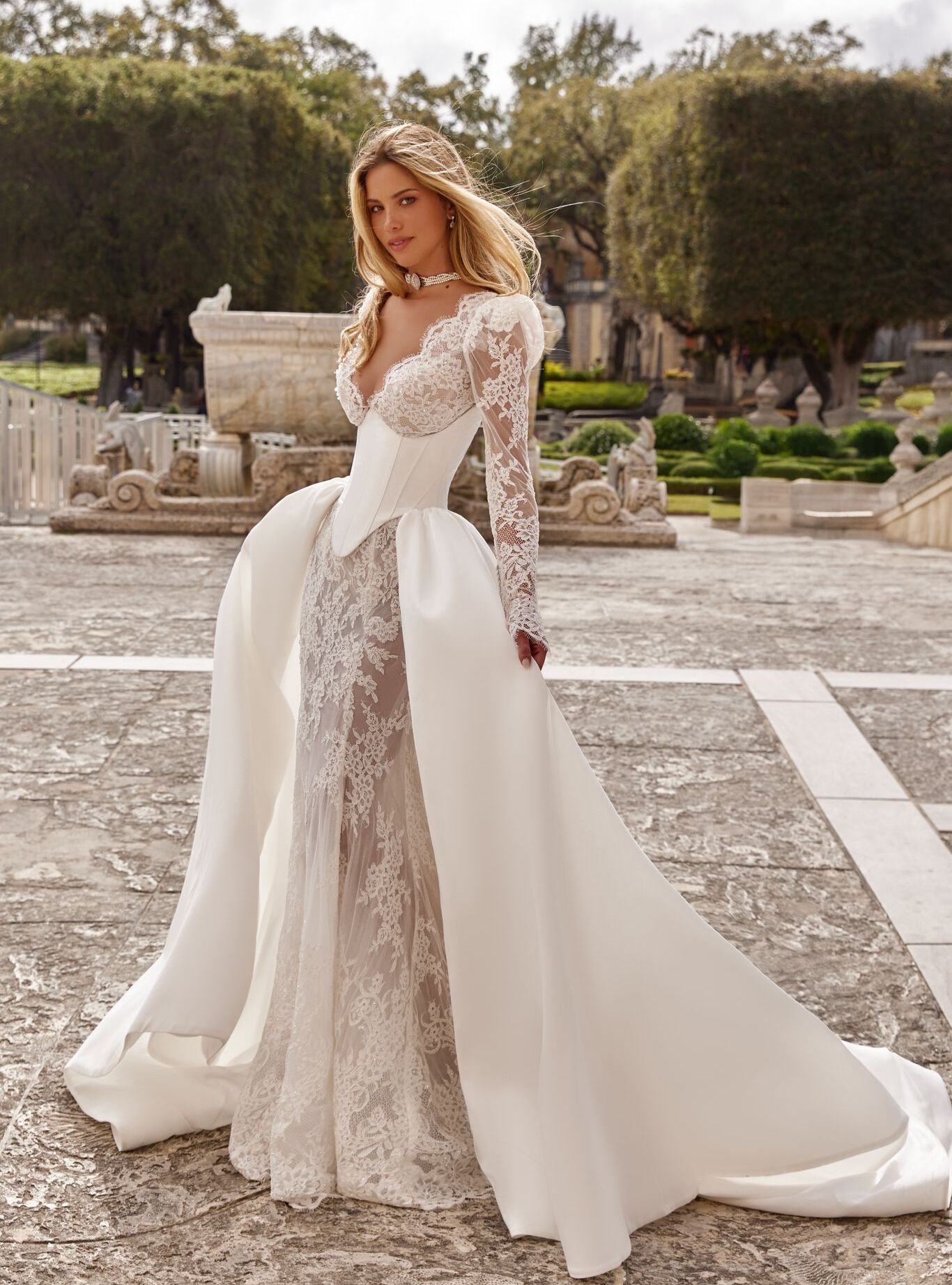 wedding dress Margo by OKSANA MUKHA Margo gown with corset: lace, sheer mesh, and 5,400 sparkling Swarovski crystals