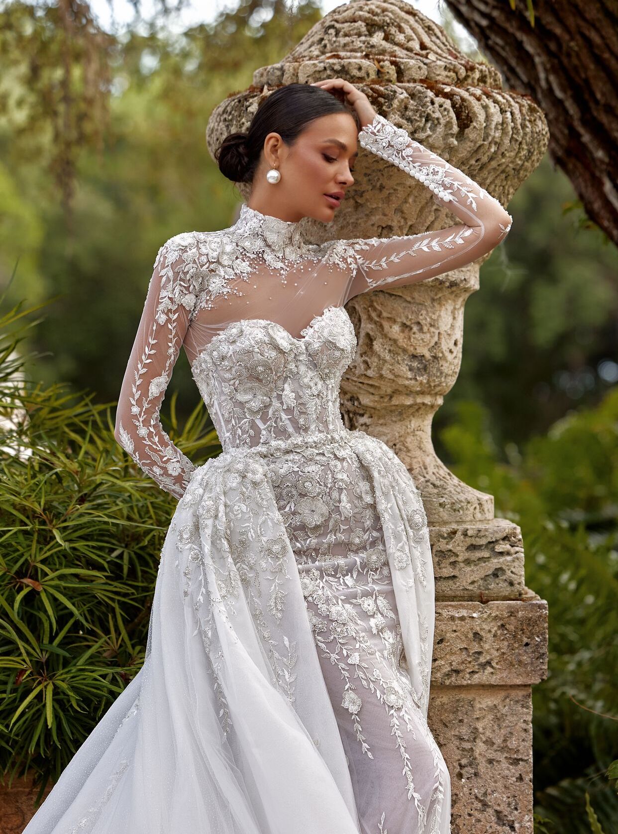 wedding dress Elara with cape by OKSANA MUKHA Elara gown with cape: light layers, sparkling embroidery, and 3D appliqués