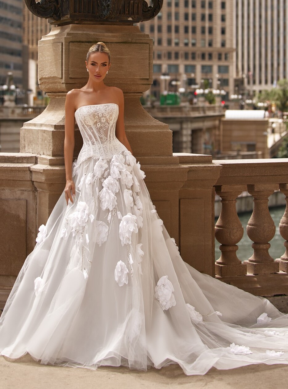 wedding dress Mirey by OKSANA MUKHA gown: 3D floral details and light organza for a glamorous, couture-inspired look