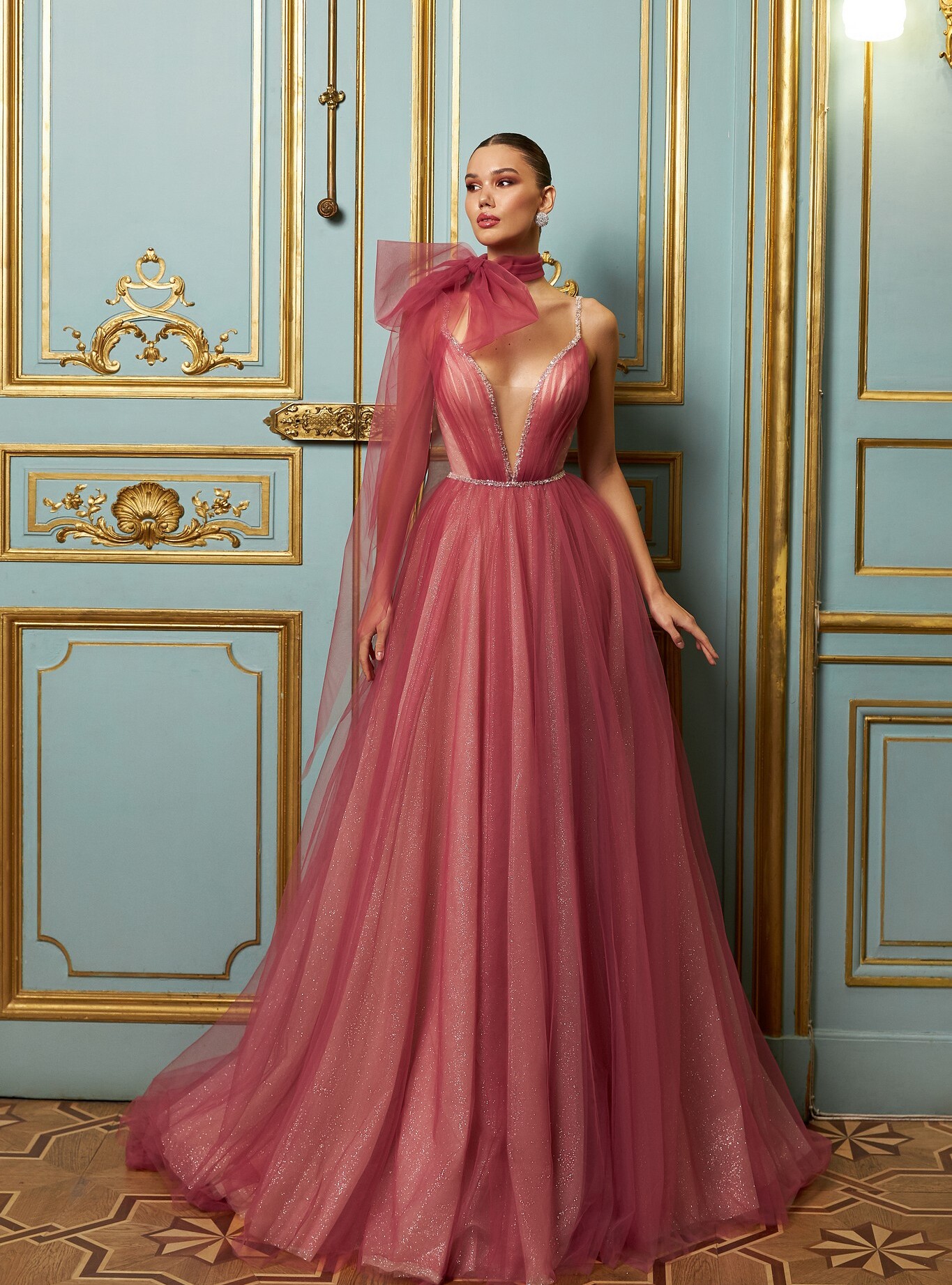 evening dress 2140 by OKSANA MUKHA Glitter tulle dress silhouette