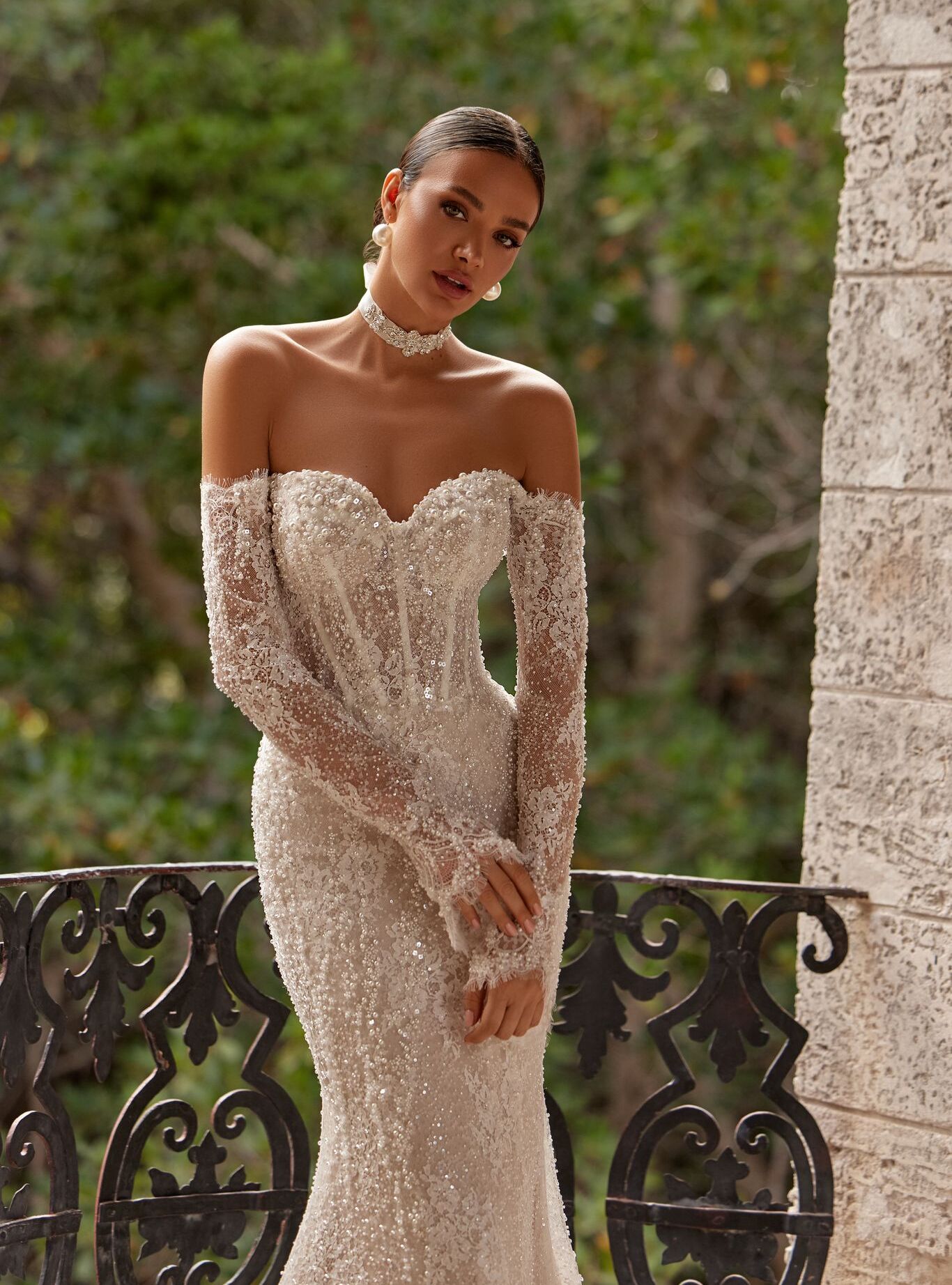 wedding dress Elowen by OKSANA MUKHA Elegant dress Elowen: open back, delicate lace, and shimmering details for romantic bride
