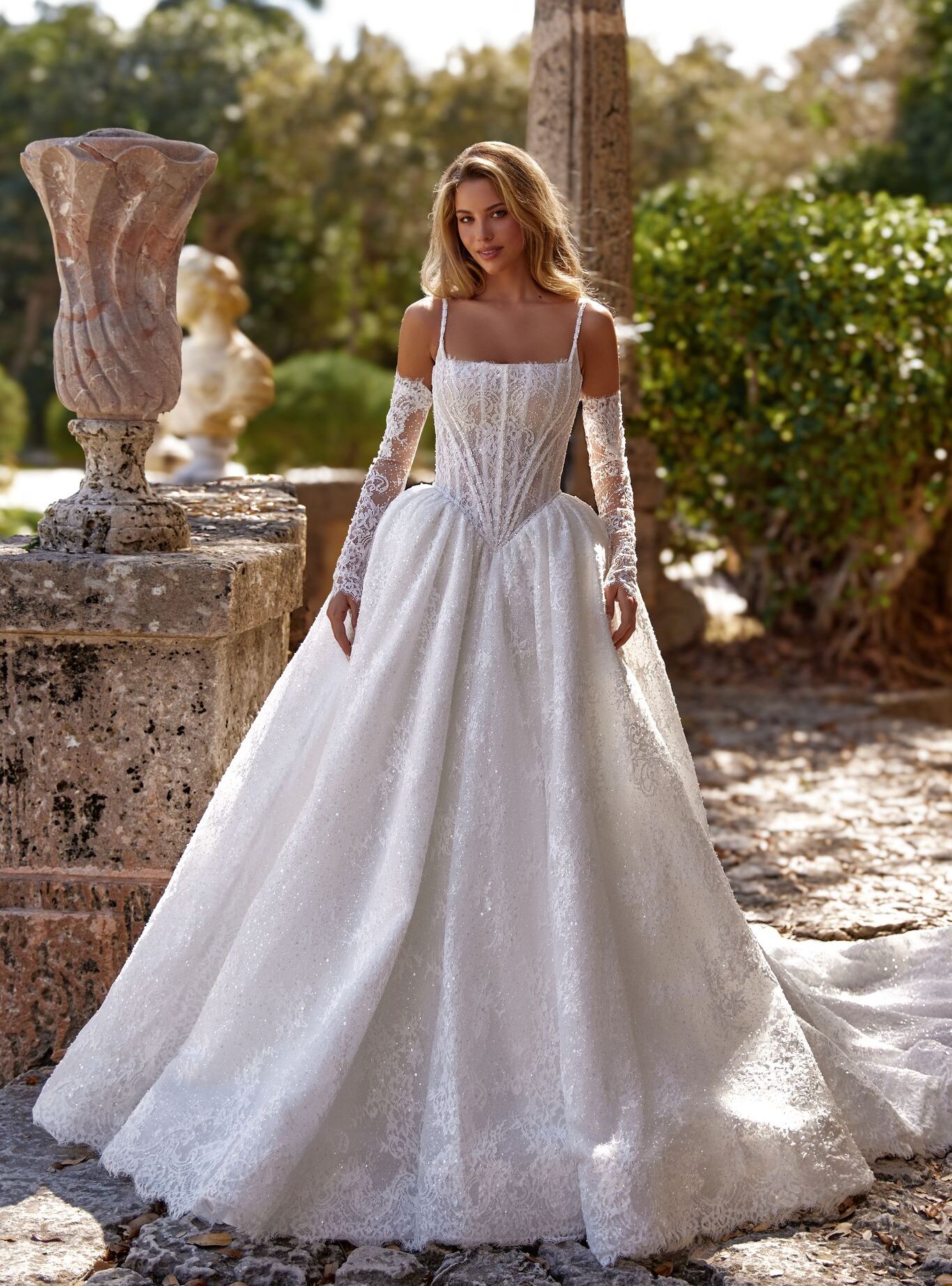 wedding dress Octavia by OKSANA MUKHA Octavia gown: structured corset, open back, and voluminous skirt for regal elegance