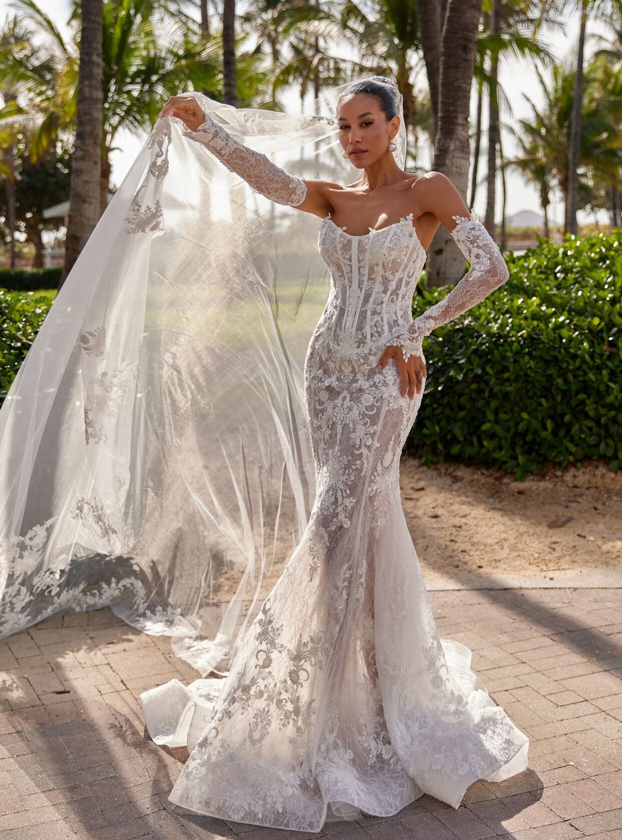 wedding dress Emerald by OKSANA MUKHA Emerald gown: mermaid silhouette with shimmering embroidery and sheer lace layers